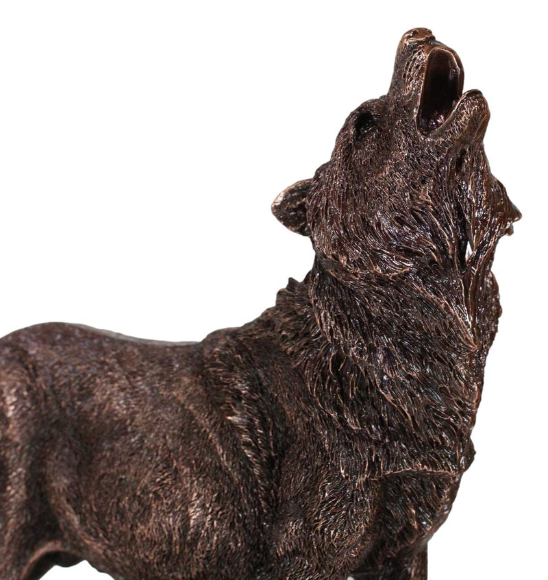 Mystical Full Moon Howling Alpha Gray Wolf Statue In Bronze Electroplated Finish