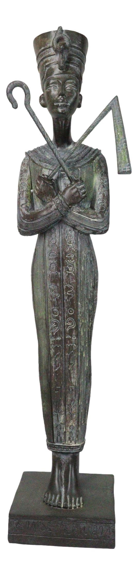 Egyptian Queen Nefertiti With Nemes Crook and Flail Statue With Base 20"H