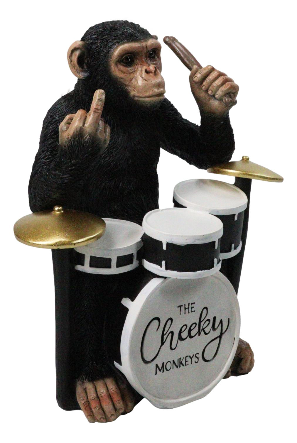 Ebros Cheeky Monkey Chimpanzee Drummer With Middle Finger Figurine 8"