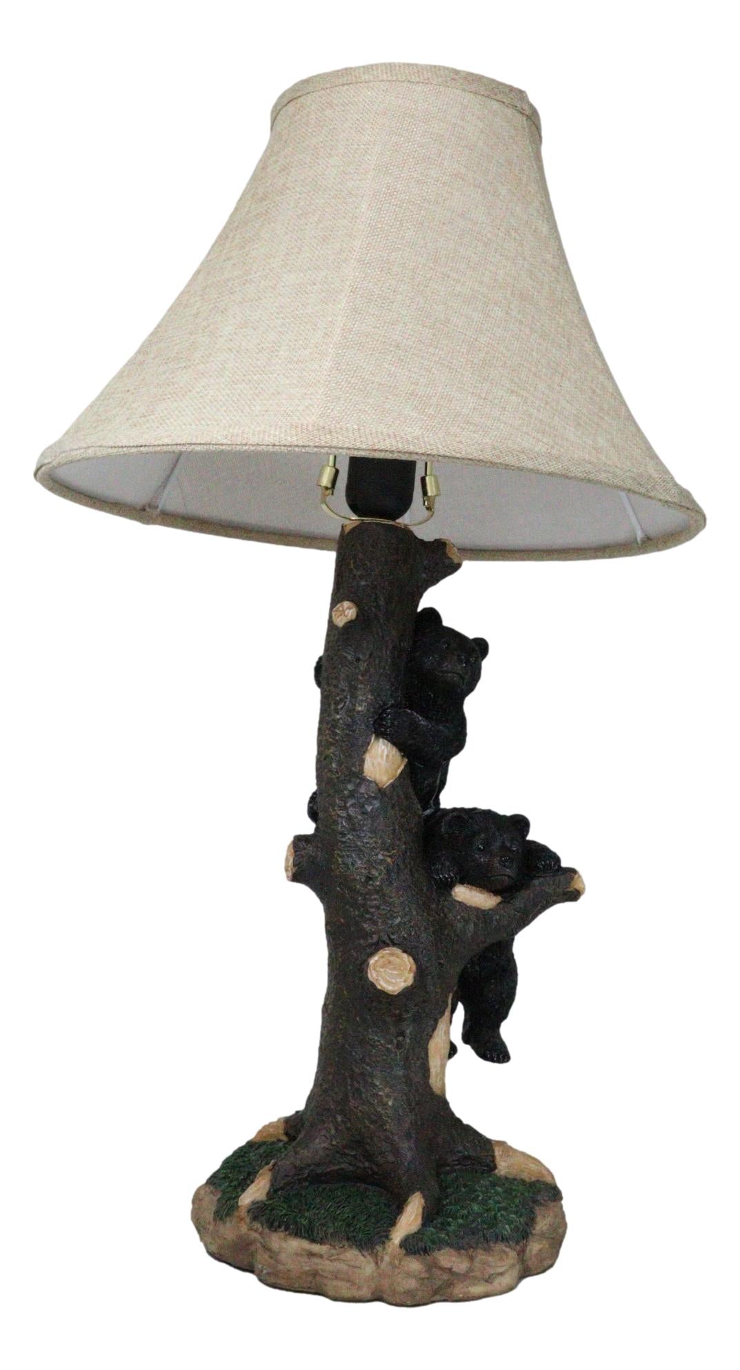 Rustic Western Forest Playful Black Bear Cubs Climbing On Tree Trunk Table Lamp