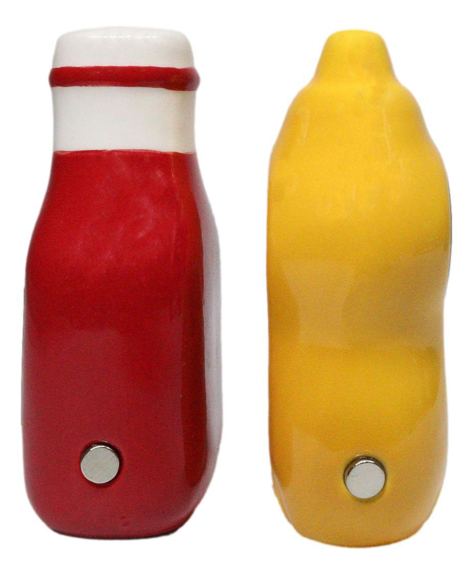 All American Red Ketchup And Yellow Mustard Ceramic Salt And Pepper Shakers Set