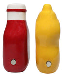 All American Red Ketchup And Yellow Mustard Ceramic Salt And Pepper Shakers Set