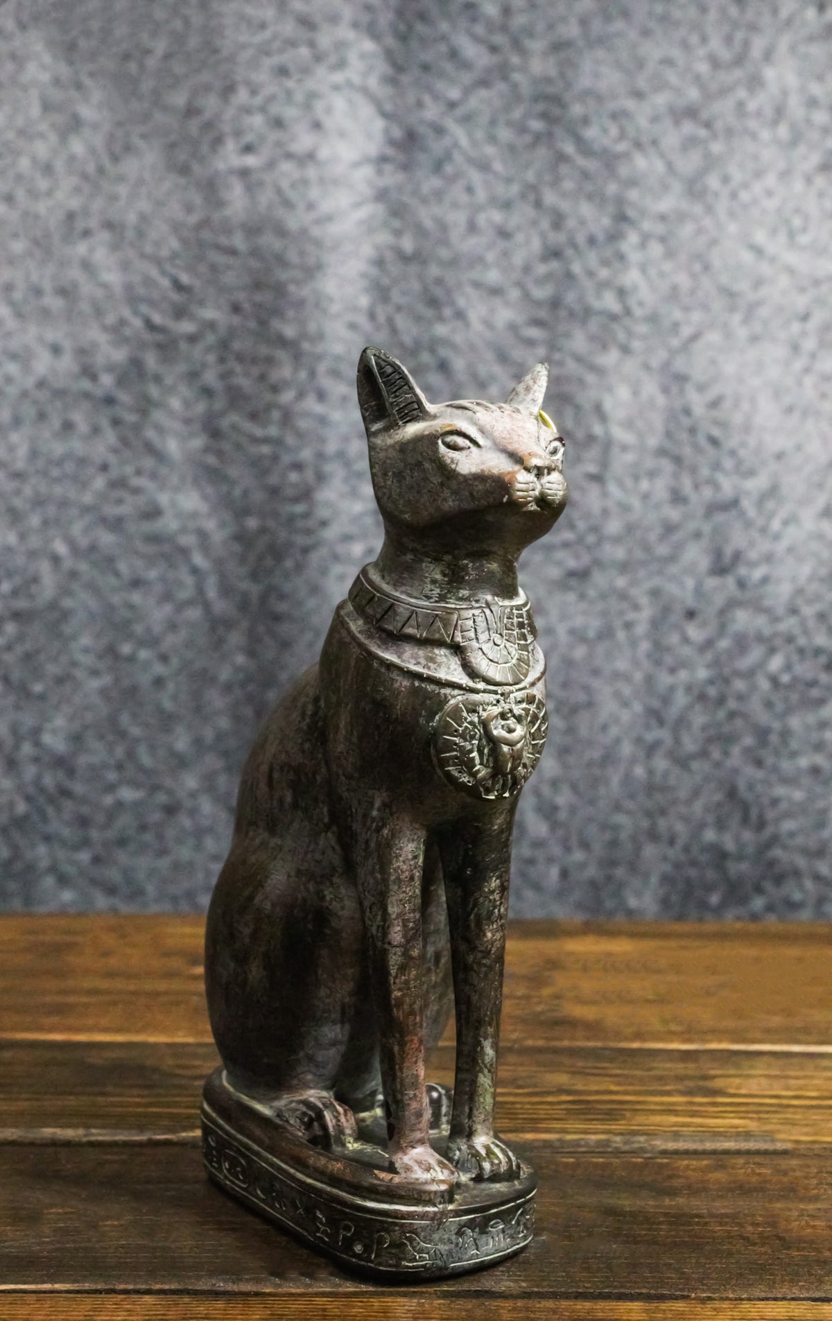 Ancient Egyptian Ubasti Bastet Cat Sitting in Royal Pose Faux Clay Figurine 7"H