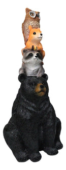 Woodlands Forest Totem Companions Black Bear Raccoon Squirrel Owl Stack Figurine
