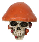 Brown Macabre Toadstool Mushroom Cap Skull With Mini Fungi Figurine 5" L