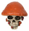 Brown Macabre Toadstool Mushroom Cap Skull With Mini Fungi Figurine 5" L