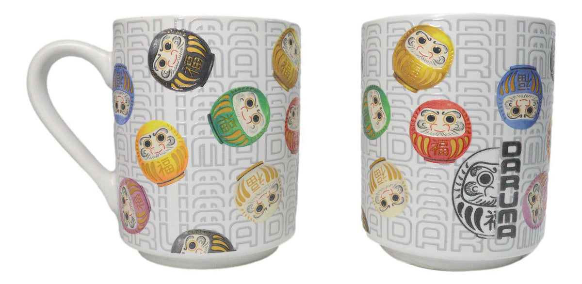 Set Of 2 Daruma Talisman Of Luck And Perseverance Textured Ceramic Mug Cups 11oz
