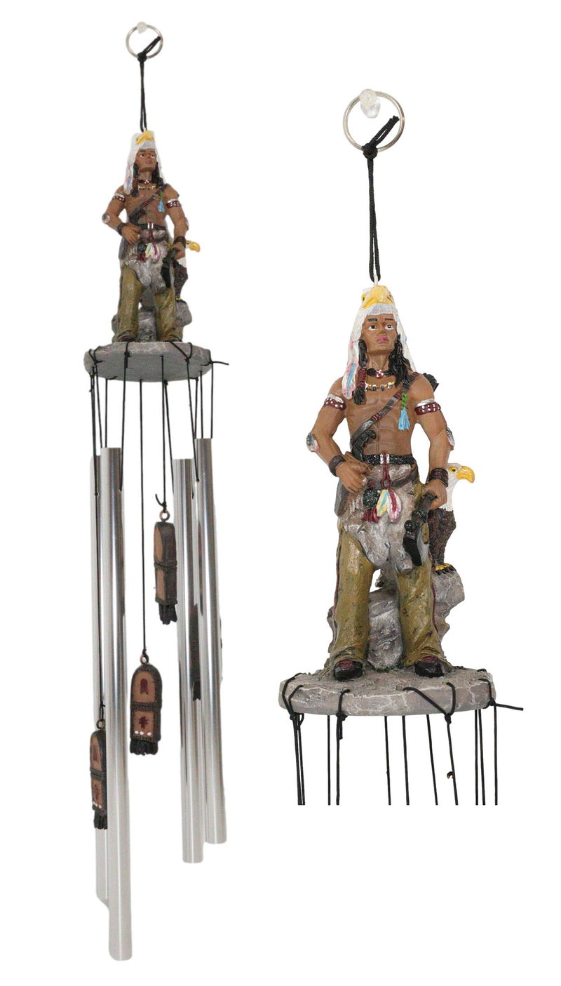 Southwestern Tribal Indian Chief With Eagle Roach Headdress And Axe Wind Chime