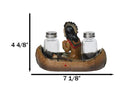 Native American Indian Chief In Canoe Boat Salt and Pepper Shaker Holder Set