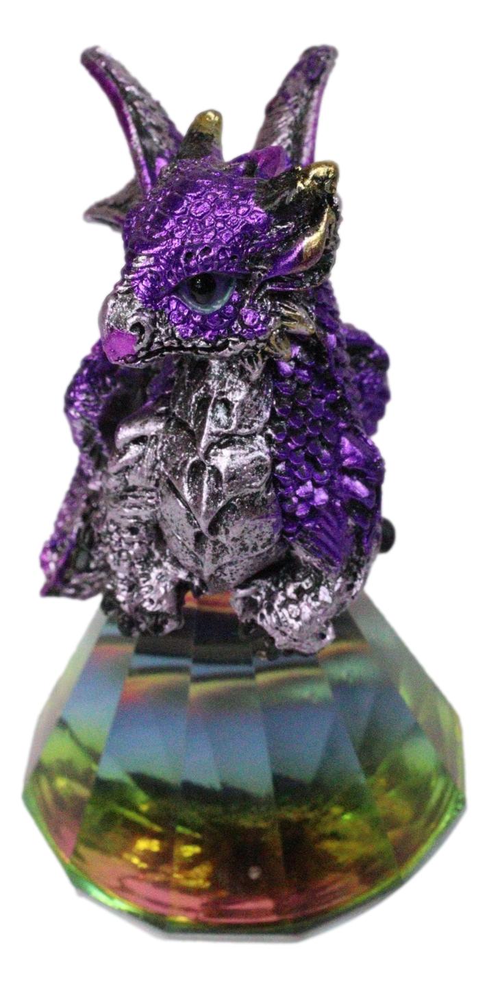 Fantasy Metallic Purple Silver Dragon On Iridescent Pyramid Glass Small Figurine