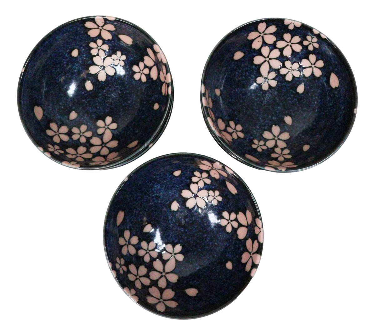 Pack Of 5 Blue Japanese Hasui Sakura Cherry Blossom Ceramic Large Rice Bowls