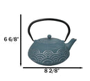 Silver Blue Seigaiha Waves Design Large Cast Iron Tetsubin Teapot 40oz Tea Pot