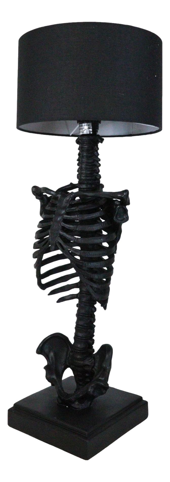 Gothic Ossuary Black Skeleton Rib Cage Torso Human Anatomy Table Lamp With Shade