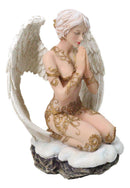 Praying Seraphim Angel With Golden Scrollwork Motif On Her Knees Figurine 6.25"H