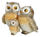 Forest Whimsical Mother Father Owls And Baby Owlet Family Trio Figurine