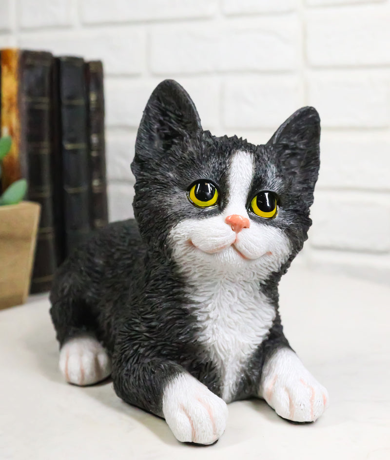 Lifelike Sitting Tuxedo Black and White Feline Kitten Cat Pet Pal Figurine