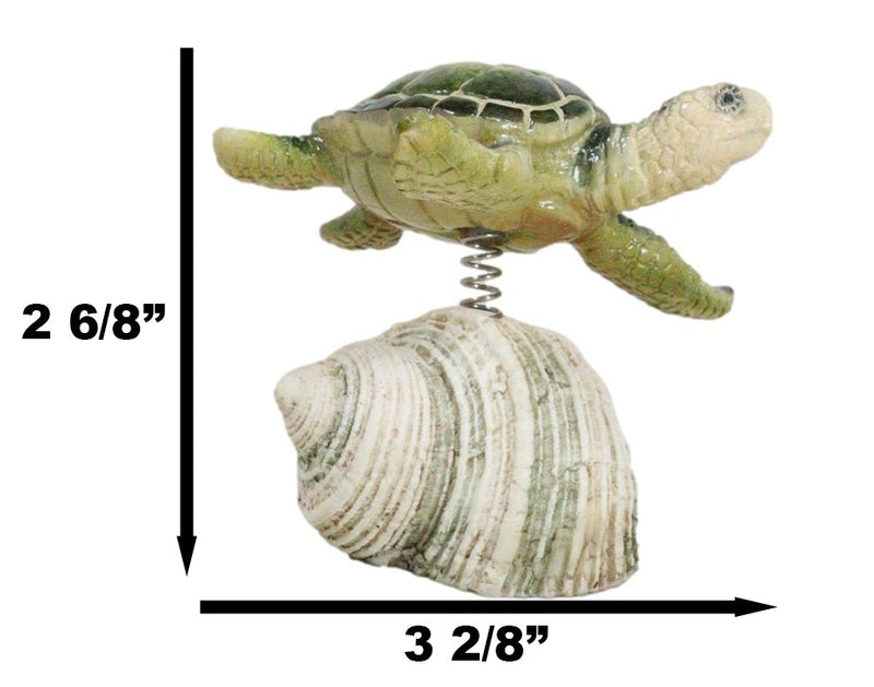 Marine Green Sea Turtle Swimming Over Partridge Tun Shell Spring Bobble Figurine