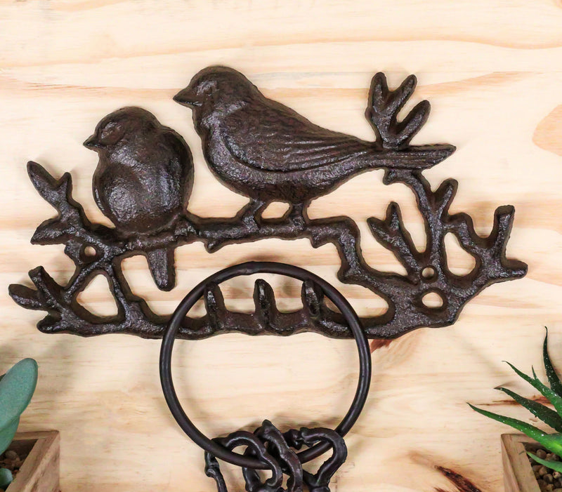 Cast Iron Rustic Lovebirds Perching On Twig Branch 4-Pegs Wall Coat Keys Hooks