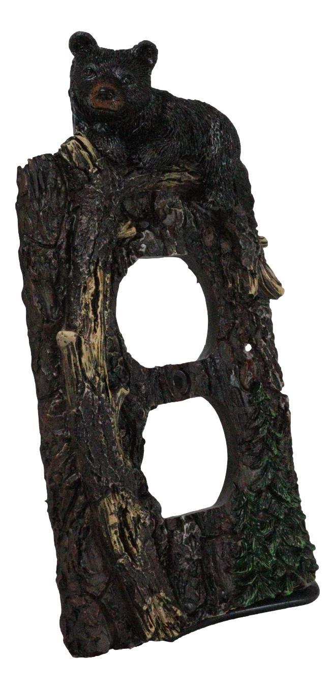 Set of 2 Rustic Forest Black Bears Climbing Tree Double Receptacle Outlet Covers