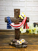 Patriotic Memorial Desktop Standing Rugged Cross With American Flag Figurine