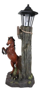 Ebros Western Rearing Horse with Welcome Sign Statue w/ Solar LED Lantern Light