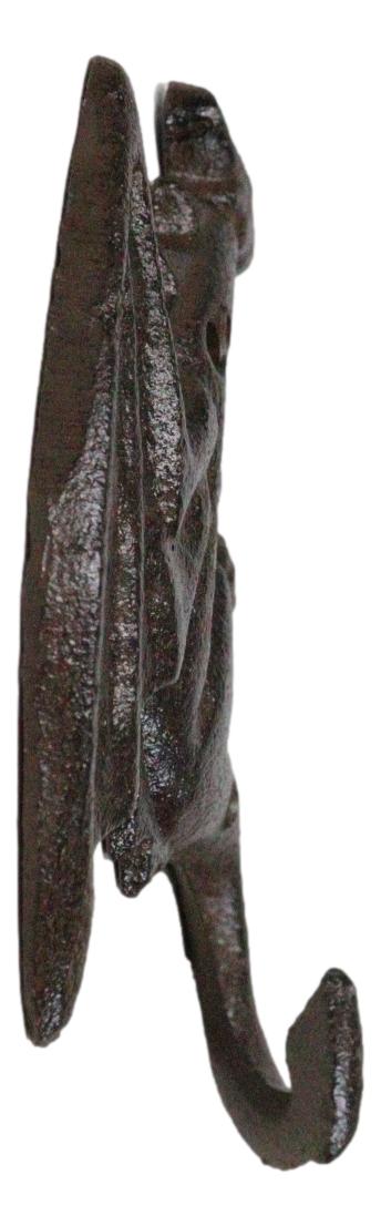Set Of 2 Cast Iron Climbing Winged Sentinel Guardian Dragon Wall Hooks Sculpture