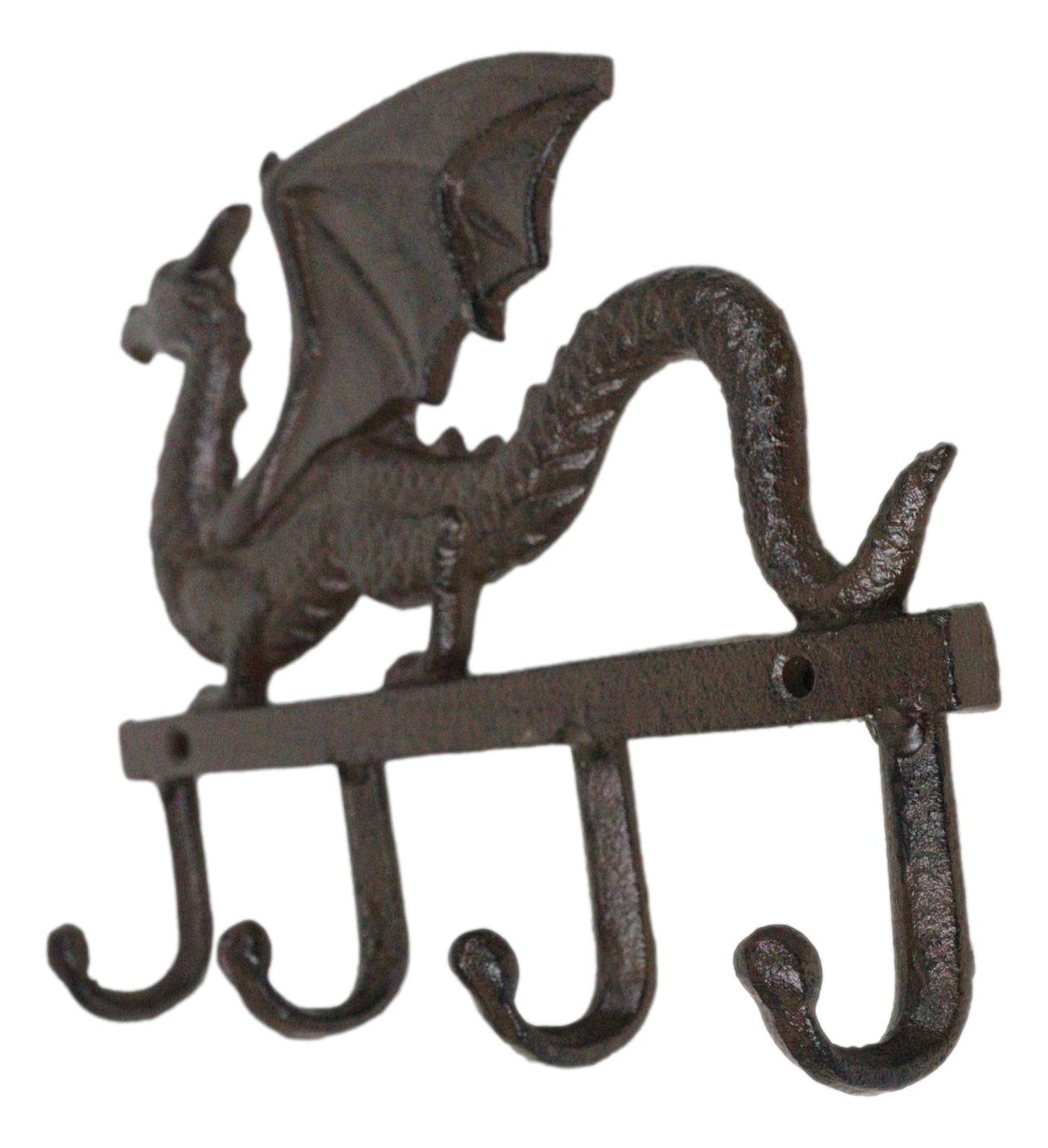 Cast Iron Legends Fantasy Sentinel Guardian Dragon 4 Pegs Wall Keys Hats Hook