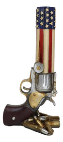 Western American Flag Cowboy Pistol Gun With Bullet Shells Floral Vase Decor