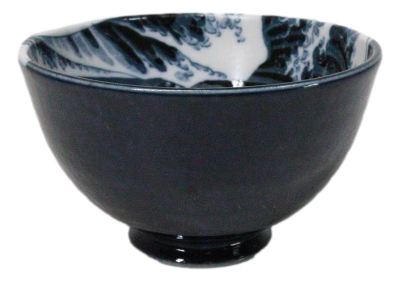 Set Of 4 Blue Japanese Hokusai Great Wave Porcelain Soup Rice Dessert Bowls 11oz