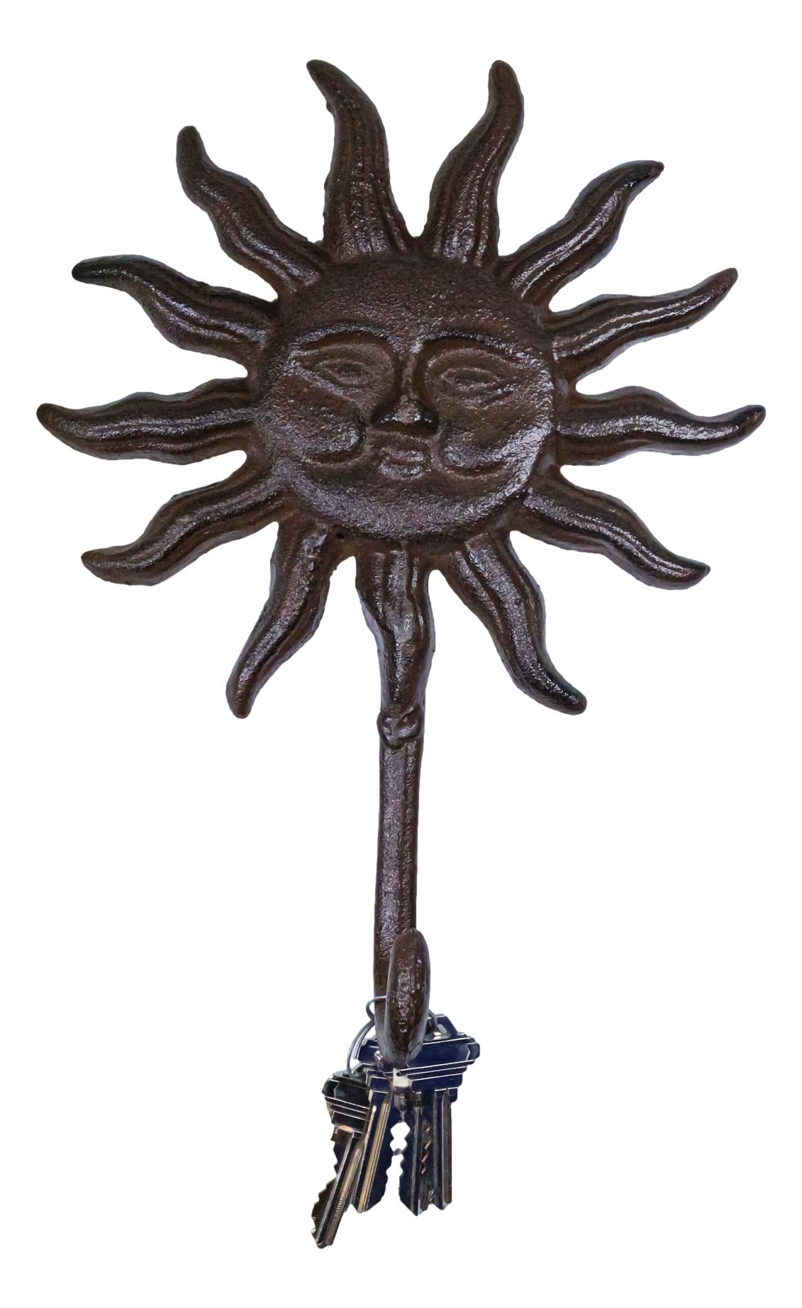 Pack Of 2 Rustic Cast Iron Belenos Helios Radiant Sun God Wall Hook Sculptures