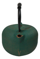 Green Gold Tokusa Vertical Lines Design Tetsubin Larger Cast Iron Teapot 33oz