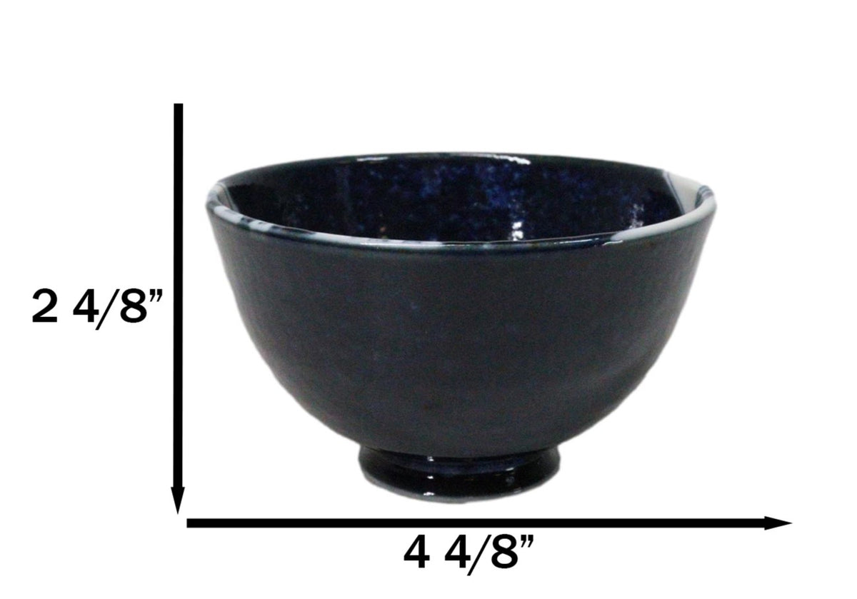 Set Of 4 Blue Japanese Hokusai Great Wave Porcelain Soup Rice Dessert Bowls 11oz