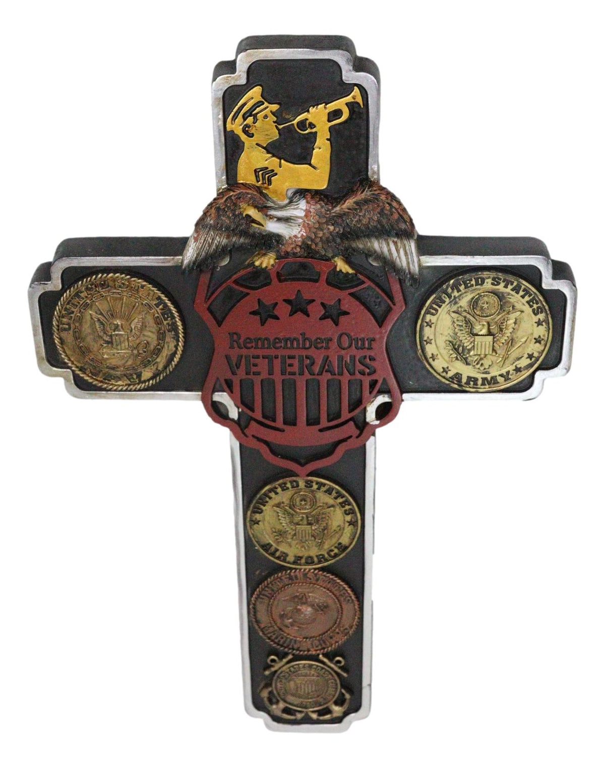 Remember Our Veterans Eagle USA Navy Army Air Force Military Medals Wall Cross