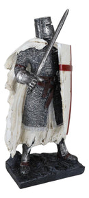 Templar White Cloak Medieval Crusader Swordsman Knight W/ Cross Shield Figurine