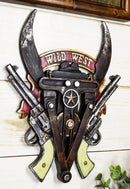 Rustic Western Texas Wild West Longhorns Dual Revolver Pistols Wall Plaque