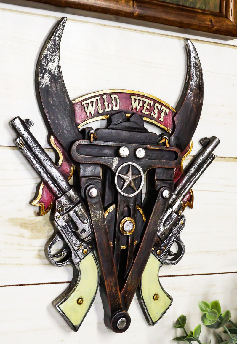 Rustic Western Texas Wild West Longhorns Dual Revolver Pistols Wall Plaque