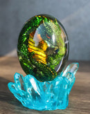 Green Dragon In Acrylic Glass Egg With Aqua Crystals And LED Lava Rock Bases