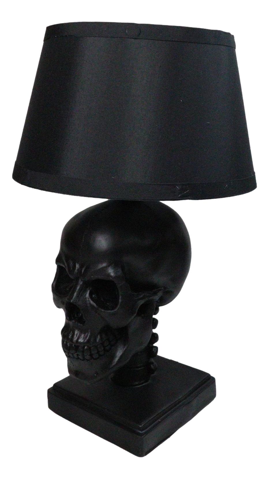 Ebros Gift Grinning Evil Black Hallowed Skull Cranium Table Lamp with Shade