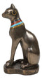 Egyptian Goddess Faux Bronze Bastet Cat Sitting in Royal Pose Figurine