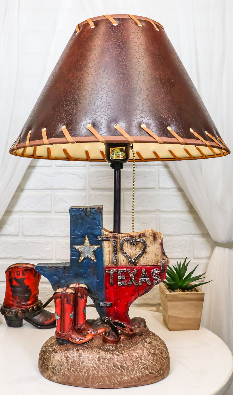 Rustic Western Patriotic I Heart Texas State Map With Cowgirl Boots Table Lamp