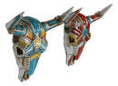 Set of 2 Red and Blue Western Robotic Cyborg Horned Cow Skull Wall Decors