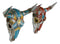 Set of 2 Red and Blue Western Robotic Cyborg Horned Cow Skull Wall Decors
