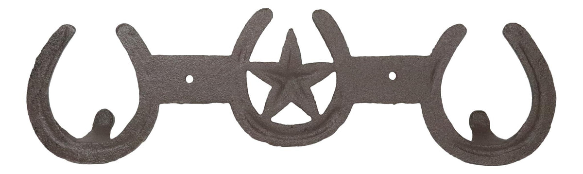 Rustic Western Lone Star With 3 Horseshoes Lucky Charm Double Wall Coat Hook