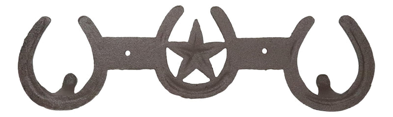 Rustic Western Lone Star With 3 Horseshoes Lucky Charm Double Wall Coat Hook