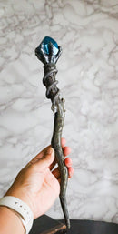 Gothic Fantasy Magic Wand With Skeletal Hand Serpent Coil Blue Crystal Gemstone