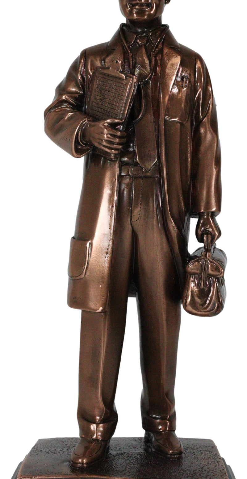 Medical Professional Physician Male Doctor Bronzed Resin Statue With Base Stand