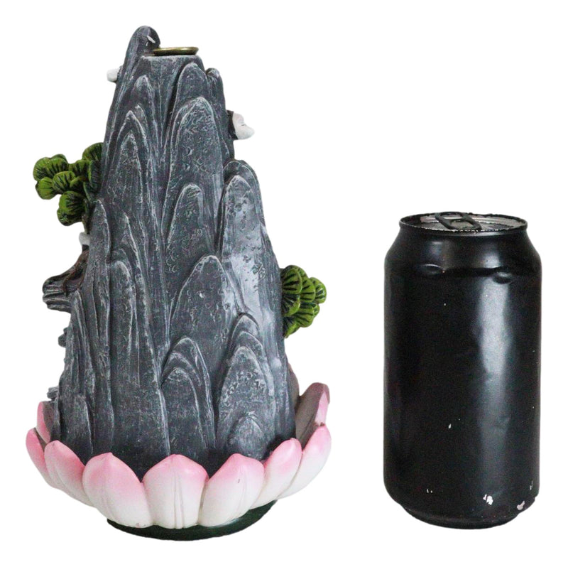 Zen Rocky Mountain Steppes With Monk On Giant Lotus Backflow Cone Incense Holder