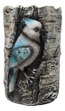 Blue Jay Candle Stand Songbird on Birch Tree Candle Holder Rustic Bird Figurine