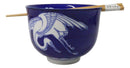 Blue And White Japanese Crane Ramen Donburi Soup Rice Bowl With Chopsticks Set