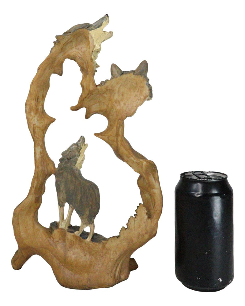 Large Rustic Howling Wolf Bust With Wolf Pack Family In Forest Scene Figurine